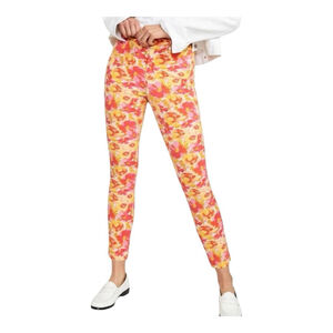 Women's Old Navy Size 12 Yellow Pink Floral High-Rise Pixie Skinny Ankle Pants